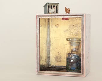 SOLD. NOT AVAILABLE  Bullet Hole Road, assemblage book nook shelf insert, no longer available