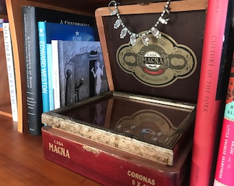 Wonder Cabinet, Book Nook Shelf Art Made Inside Vintage Cigar Box, Gift for Writer, Gift for Antique Lover