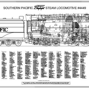 Southern Pacific &quot;Daylight Express #4449&quot; Class GS-4 4-8-4 Steam Locomotive& Tender Chart