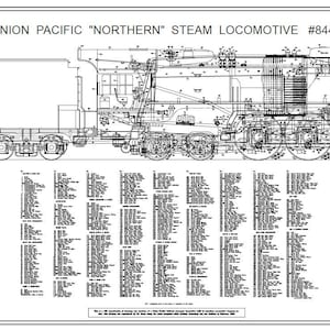Union Pacific &quot;Northern #844&quot; 4-8-4 Steam Locomotive and Tender Chart