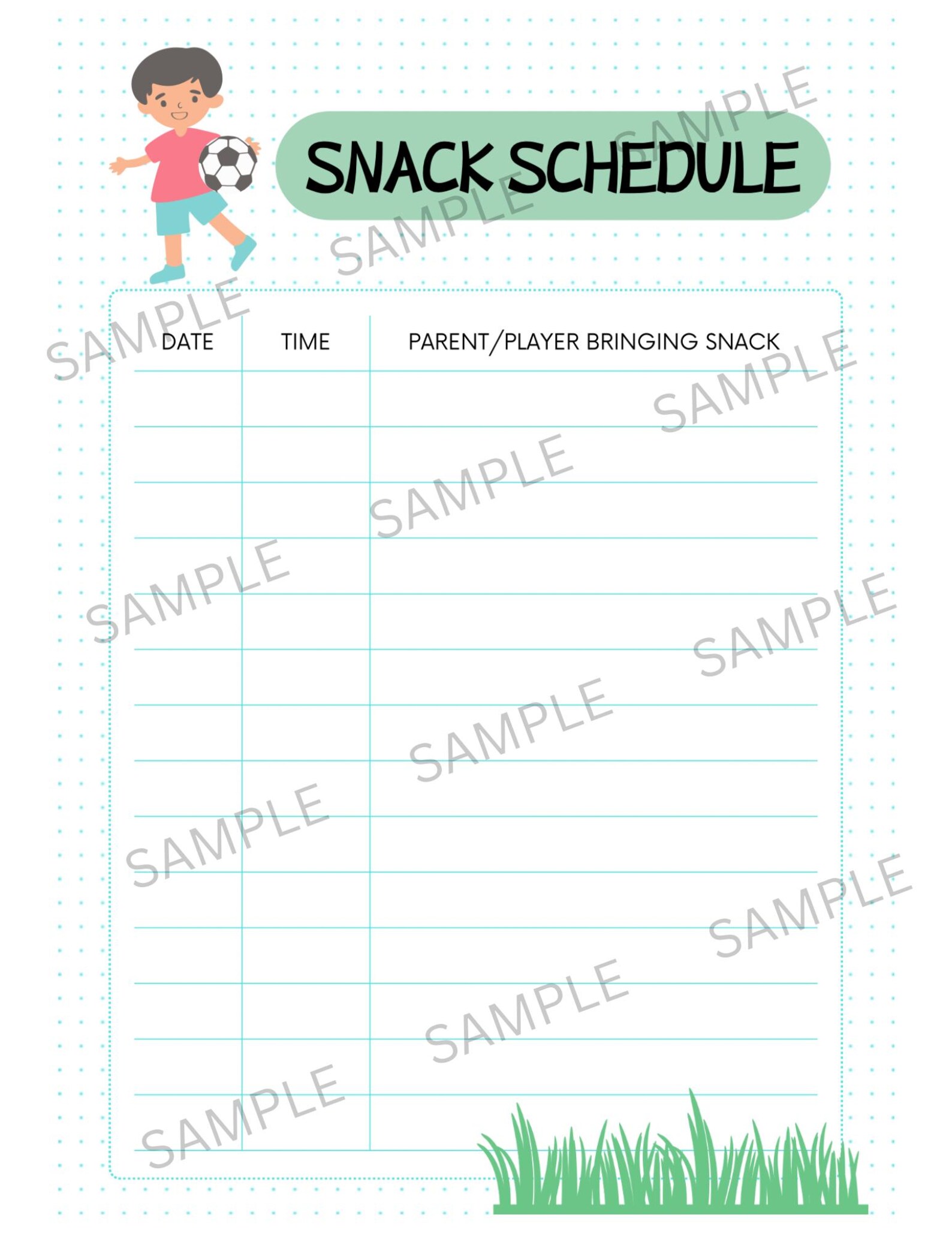 Printable Boy Girl Soccer Team Snack Schedule Sign up Sheet Template ...
