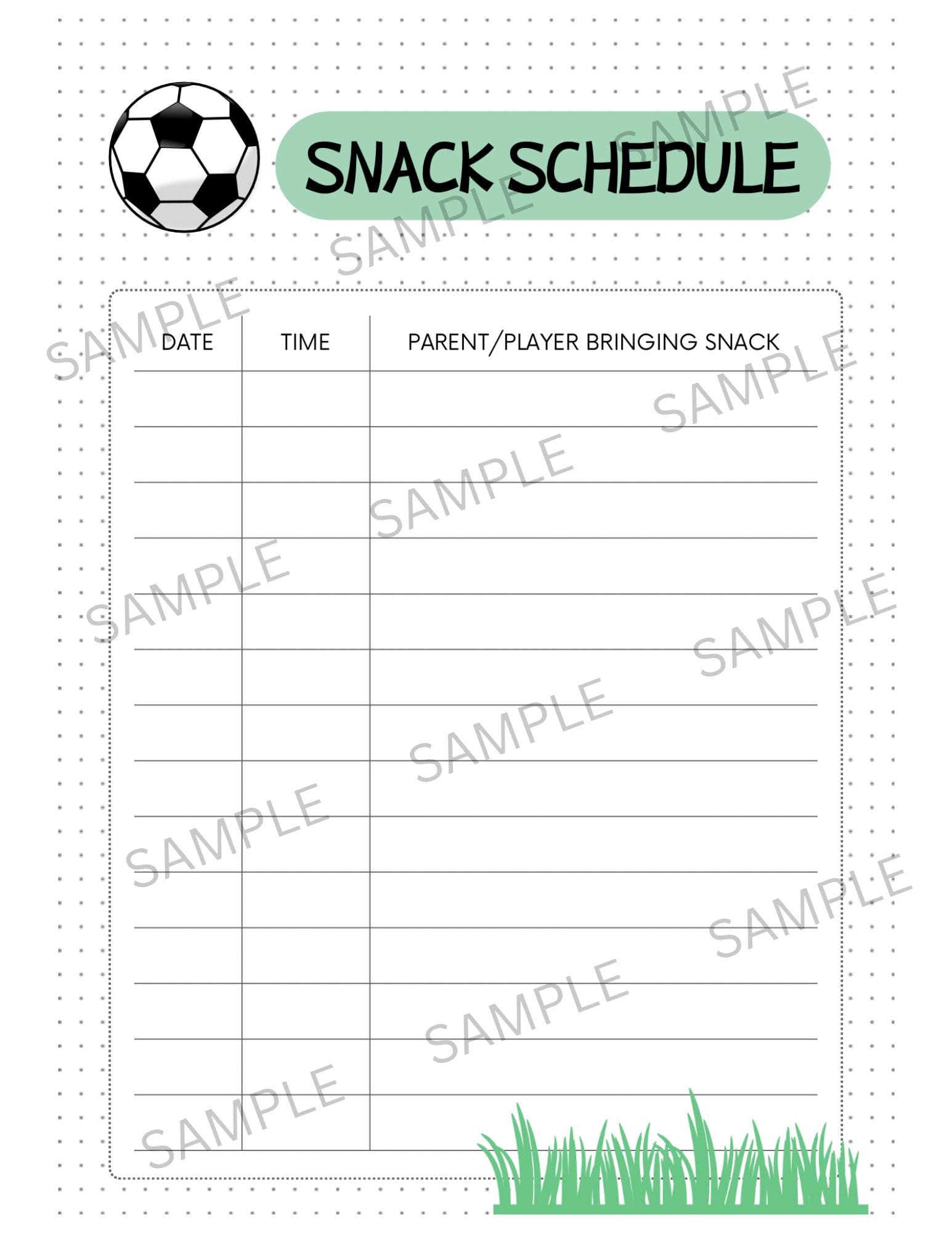 Printable Boy Girl Soccer Team Snack Schedule Sign up Sheet Template ...
