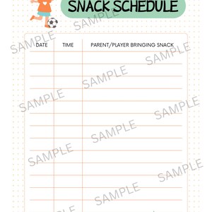 Printable Boy Girl Soccer Team Snack Schedule Sign up Sheet Template ...