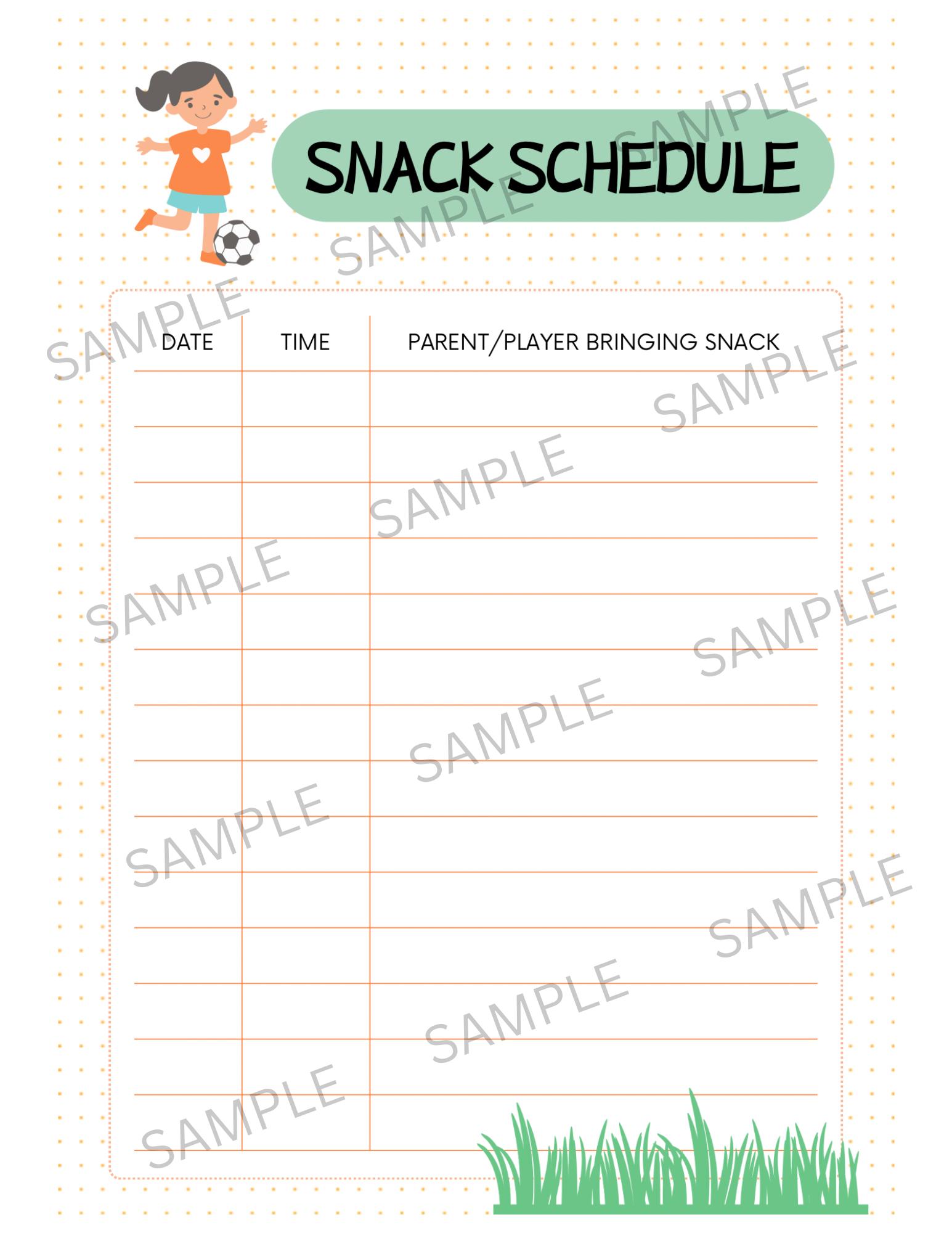 Printable Boy Girl Soccer Team Snack Schedule Sign up Sheet Template ...