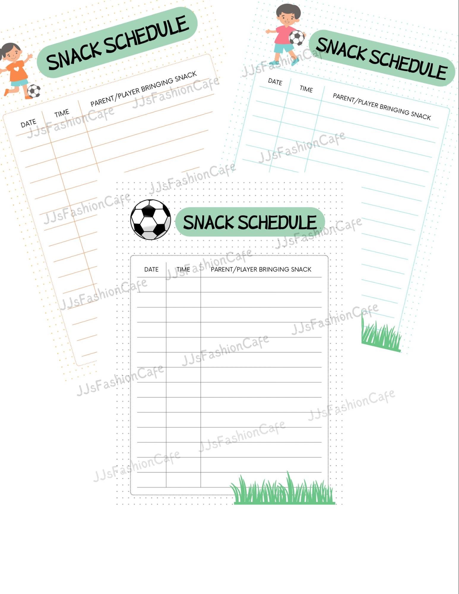 Printable Boy Girl Soccer Team Snack Schedule Sign up Sheet Template ...