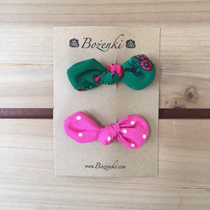 Set of 2 Red Multi Floral with Pink Bow Hair Clips