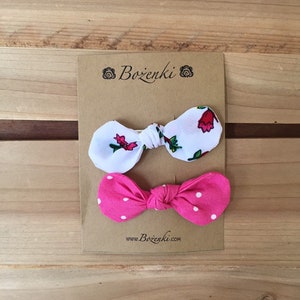 Set of 2 Red Multi Floral with Pink Bow Hair Clips