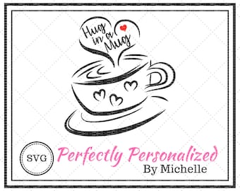 Abrazo en una taza de cacao caliente, café, regalo SVG