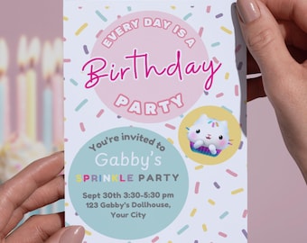 Gabby's Dollhouse Birthday Invitation: Cakey Sprinkle Party (Digital Download)