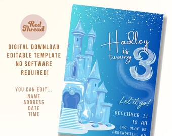 Frozen Birthday Invitation: Elsa Ice Castle, Ages 1-9 (Digital Download)