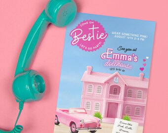 Pink Dollhouse Birthday Invitation: Bestie Party (Editable Digital Download)