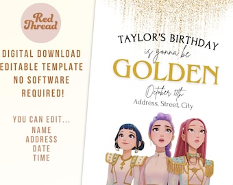 Huntrix GOLDEN Invitation: K-Pop Demon Hunters Birthday (Digital Download)