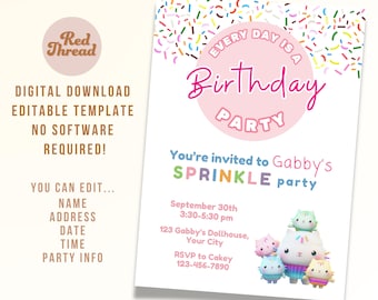 Gabby's Dollhouse Birthday Invitation: Cakey Sprinkle Party (Digital Download)