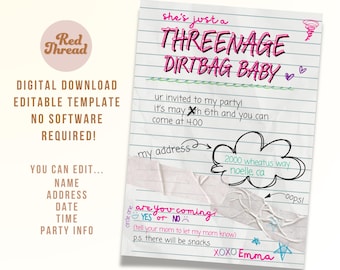 Threenage Dirtbag Birthday Invitation: Wheatus Song Template (Editable Digital Download)