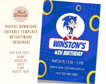 Sega Sonic Birthday Invitation: Editable Template (Digital Download)