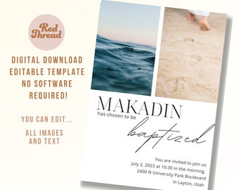 LDS Baptism Invitation | Digital Download | Editable Template | 5x7 inches | Canva