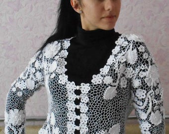 White knitted blouse Cotton Birthday gift Gift for her Handmade Gift for women Mothers day gift White blouse White blazer Womens blouses