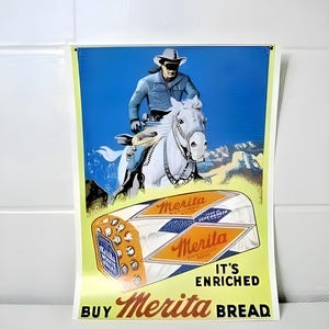 Merita Bread with the LONE RANGER cardboard paper advertising sign 10&quot; x 14&quot;