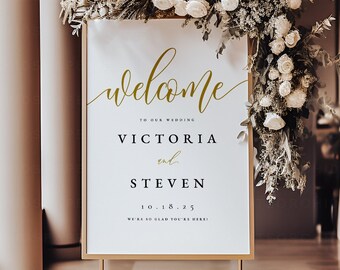 Gold Welcome Sign, Welcome Wedding Sign, Wedding Welcome Sign, Welcome Sign Template, Printable Welcome Sign, Sign Template, Stephanie