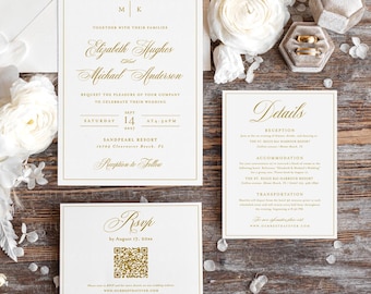 Classic wedding invitation set, gold wedding invitation suite, wedding invitation template, chic wedding invitation printable, grace