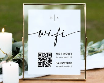 Wifi sign QR Code, wifi password sign, wifi sign printable, wifi sign template, diy wifi sign, wifi sign download, wifi sign wedding, Grace