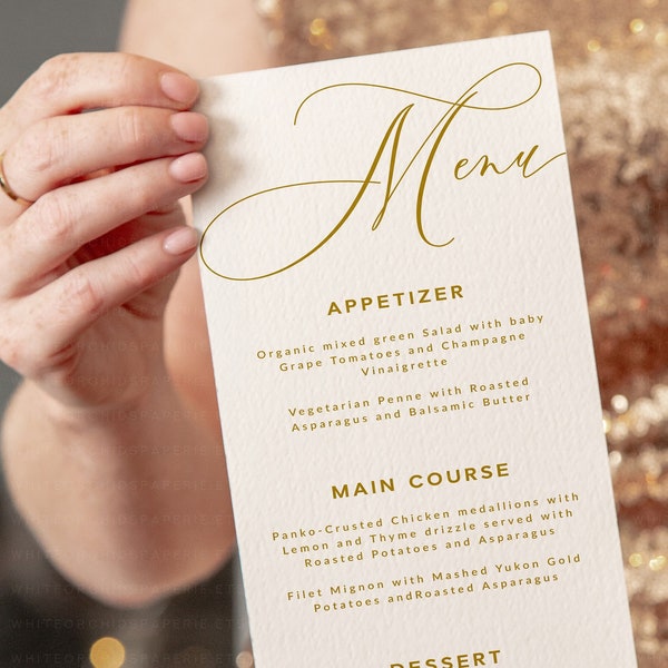 Gold Wedding Menu, Menu Template, Menu Printable, Dinner Menu, Menu Cards, Menu Printable, Menu Wedding, Menu Template Download, Stephanie