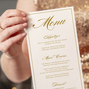 Gold Menu Template, Wedding Menu Template, Menu Template, Gold Wedding Menu, Traditional Wedding Menu, Classic Menu, Corjl, Victoria