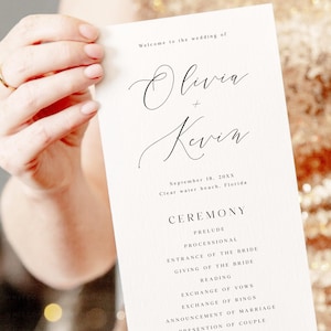 Wedding Program, Program Template, Minimalist Program, Ceremony Program, Program Printable, Program Template Wedding, Cynthia