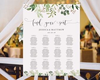 Greenery Wedding Seating Chart Template Find your seat sign Seating Chart Poster Greenery Seating Chart Seating Plan Editable Template #S33