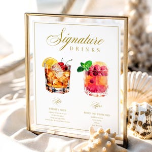Classic Wedding Signature Cocktail Sign, Signature Drink Sign, Signature Drink Sign Wedding, Drinks Sign, Drink Template, Bar Menu, Grace