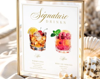 Classic Wedding Signature Cocktail Sign, Signature Drink Sign, Signature Drink Sign Wedding, Drinks Sign, Drink Template, Bar Menu, Grace
