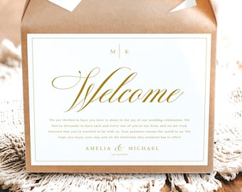Classic Welcome Bag Label Template, Hotel Guest Bag Label, Gold Gift Labels, Printable Sticker, DIY Gift Lable Template, Grace