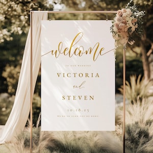 Gold Welcome Sign, Welcome Wedding Sign, Wedding Welcome Sign, Welcome Sign Template, Printable Welcome Sign, Sign Template, Stephanie
