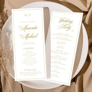Classic wedding program, wedding program template, program wedding, program printable, gold program, DIY program, ceremony program, Grace