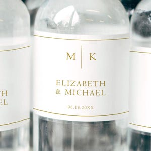Classic Wedding Water Bottle Labels, Monogram Water Bottle Labels, Minimalist Wedding Water Bottle Label Template, Personalized Label, Grace