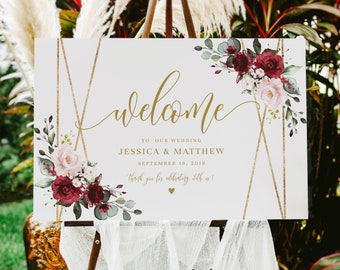 Welcome Wedding Sign Blush Navy Welcome To Our Wedding Sign Welcome Wedding Sign Burgundy W474