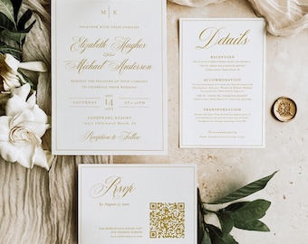 Classic wedding invitation set, gold wedding invitation suite, wedding invitation template, chic wedding invitation printable, grace
