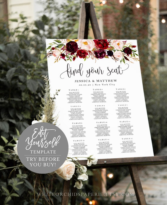 Etsy Wedding Seating Chart