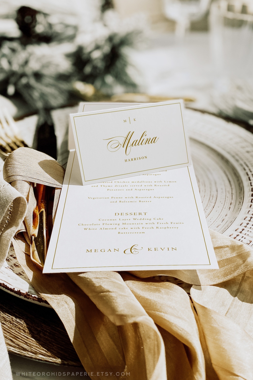 Menu and Place Card Set Classic Wedding Menu Gold Wedding - Etsy