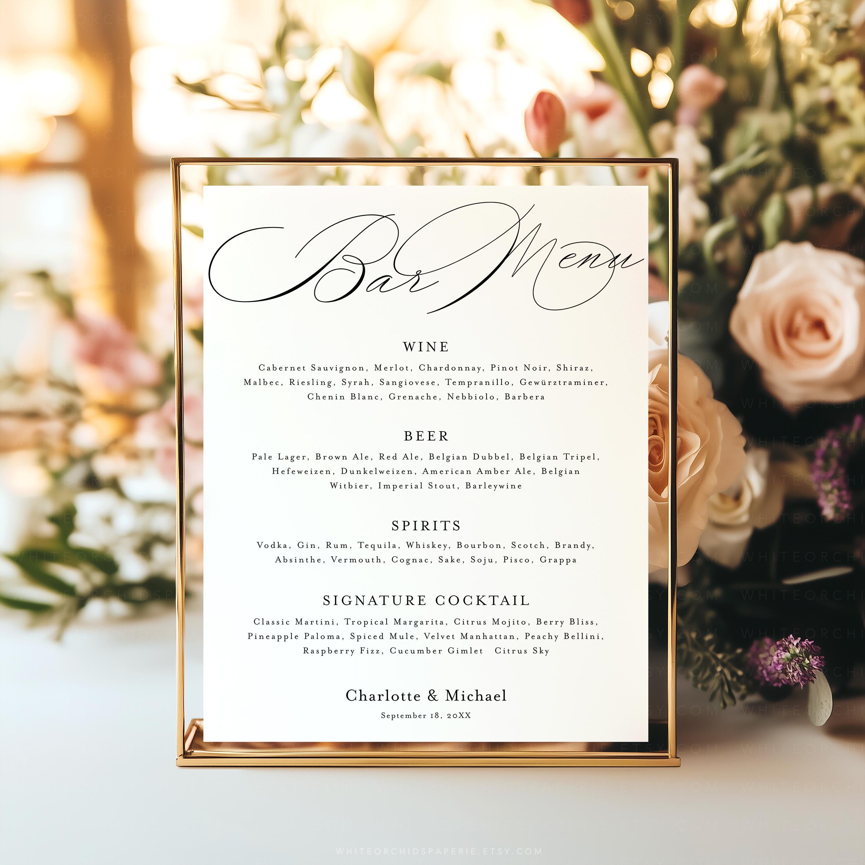 Bar Menu, Bar Menu Wedding, Bar Menu Sign, Bar Menu Template, Drink ...