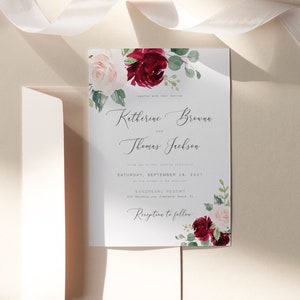 Floral Wedding Invitation Set, Burgundy Wedding Invitation, Wedding Invitation Suite, Wedding Invitation Template Download, Chloe image 3