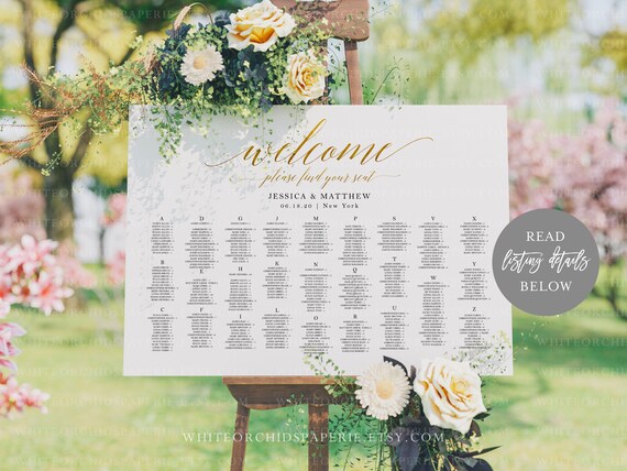 Gold Welcome Seating Chart, Wedding Seating Sign, Alphabetical Seating  Chart, Welcome Wedding Sign, Try Before You Buy, #18_C19414G