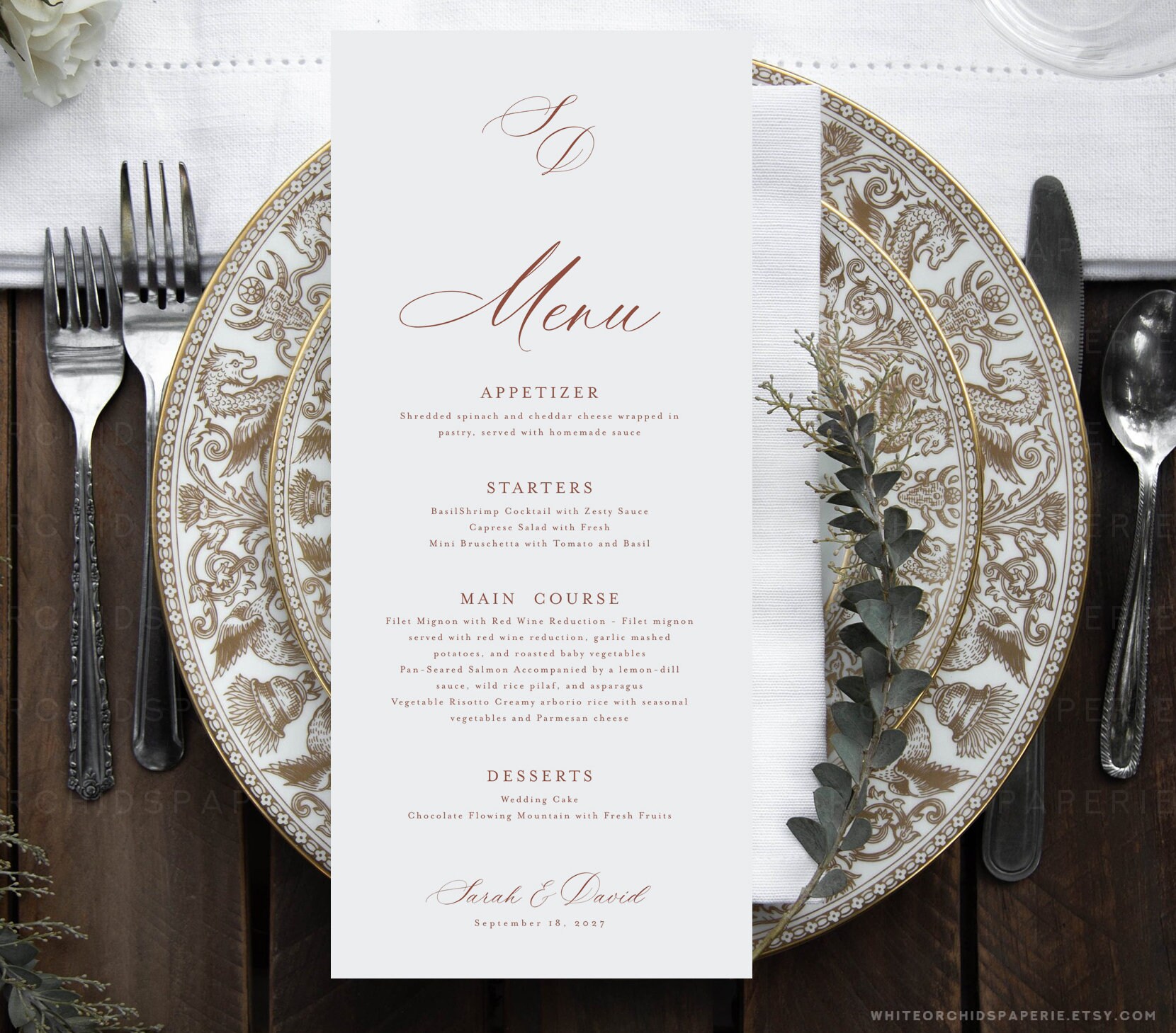 Colorable Wedding Menu, Classic Wedding Menu, Wedding Menu, Menu ...