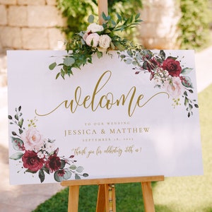 Floral Welcome Sign, Burgundy Welcome Sign, Welcome Wedding Sign, Welcome Sign Printable, Welcome Sign Template, Wedding Welcome Sign, Erica