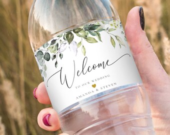 Greenery Water Bottle Label, Water Bottle Label Template, Water Bottle Labels Wedding, Editable Water Bottle Label, Fully Editable, Olivia