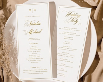 Classic wedding program, wedding program template, program wedding, program printable, gold program, Canva Template, ceremony program, Grace