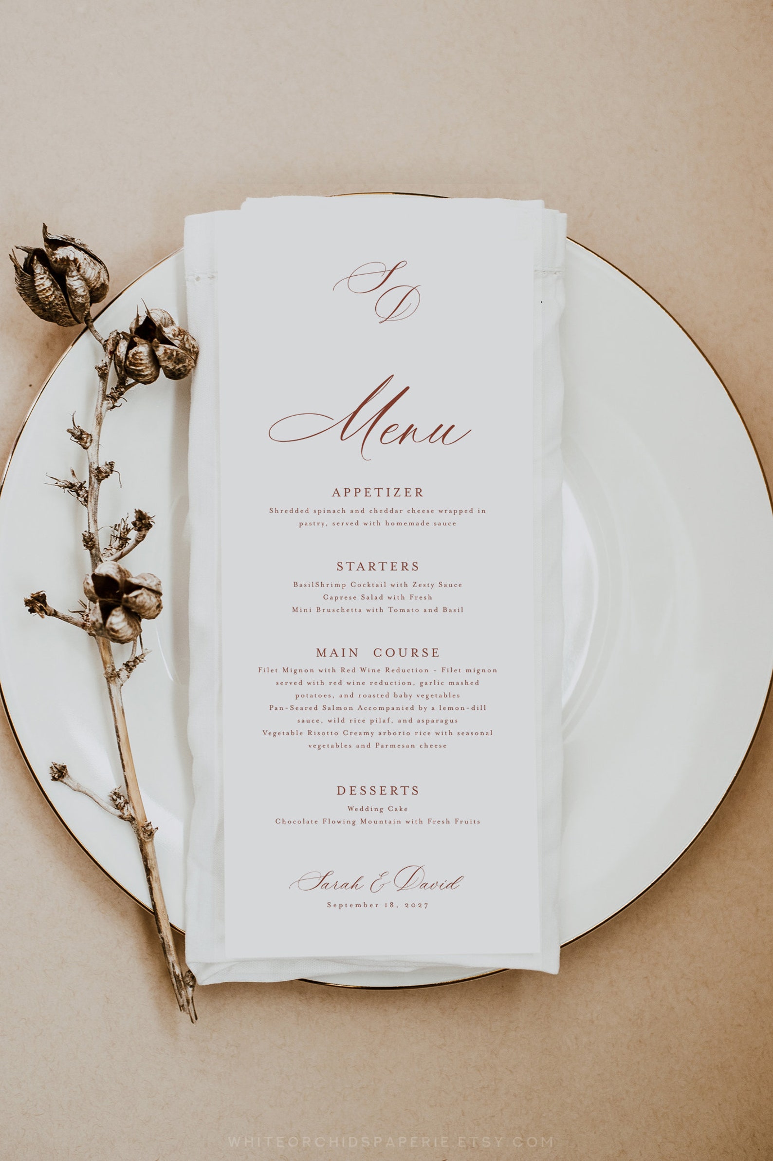 Colorable Wedding Menu, Classic Wedding Menu, Wedding Menu, Menu ...