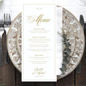Classic Menu Template, Wedding Menu Template, Chic Menu Template, Gold Wedding Menu, Traditional Wedding Menu, Classic Menu, Grace