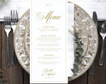 Classic Menu Template, Wedding Menu Template, Chic Menu Template, Gold Wedding Menu, Traditional Wedding Menu, Classic Menu, Grace