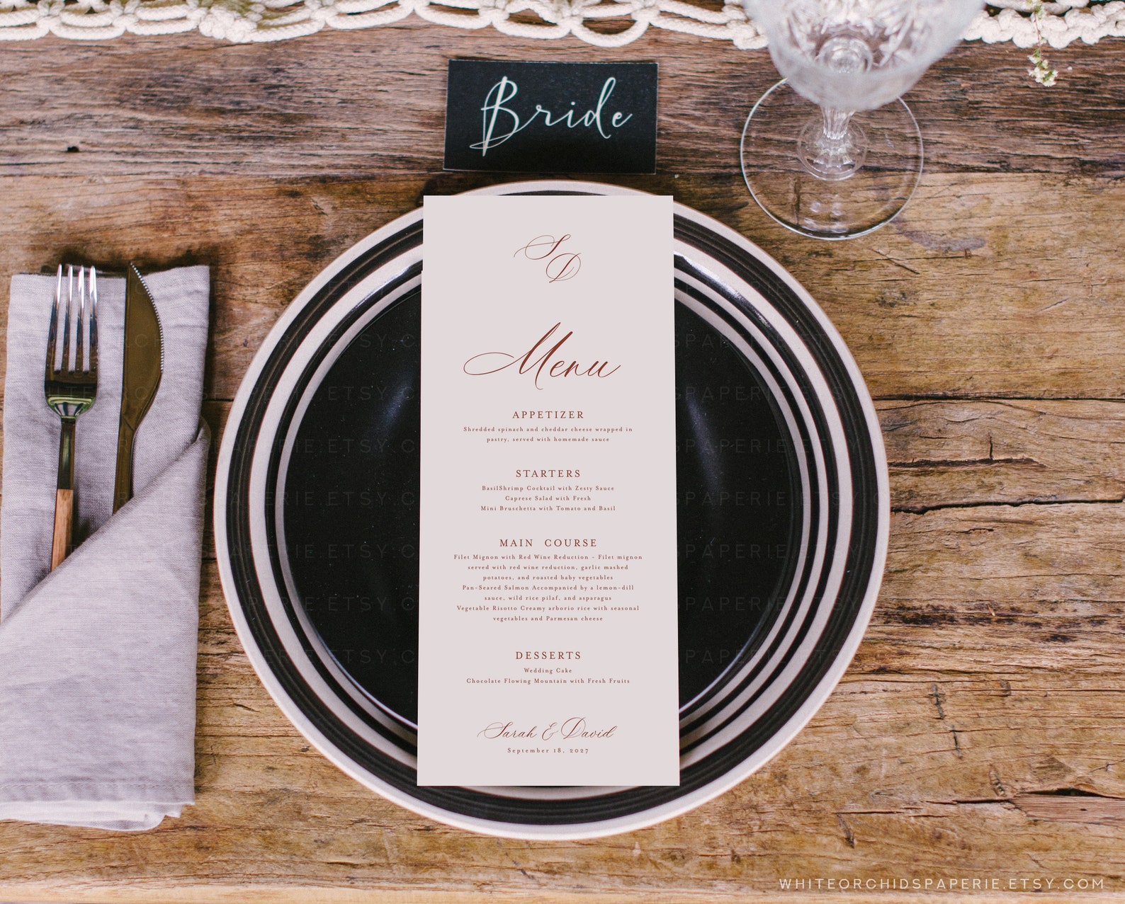 Colorable Wedding Menu, Classic Wedding Menu, Wedding Menu, Menu ...